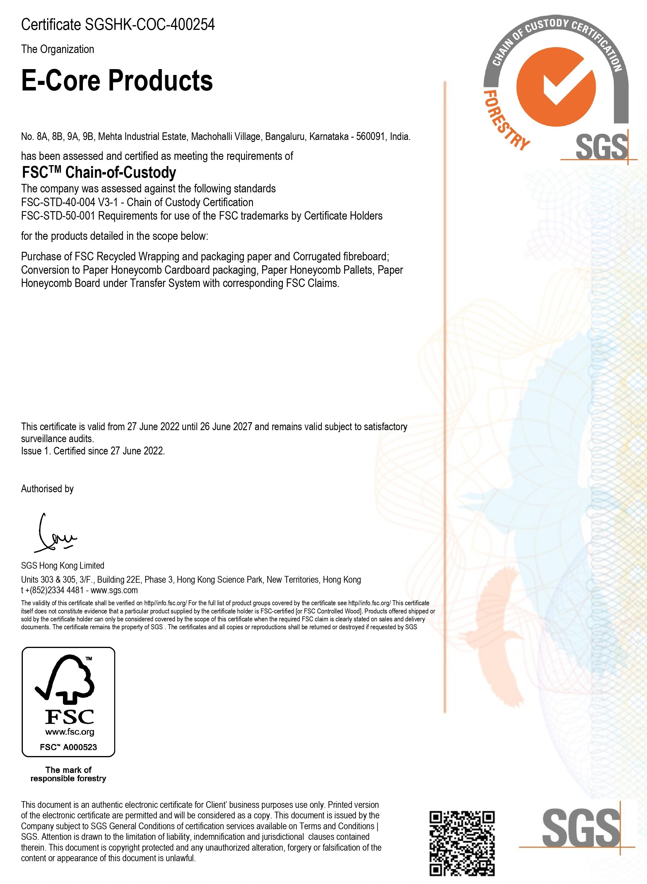 FSC Chain of Custody Certificate